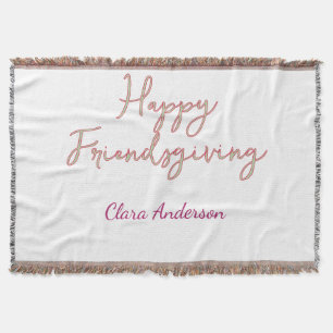 Happy friendsgiving pink green name date stylish Throw Blanket