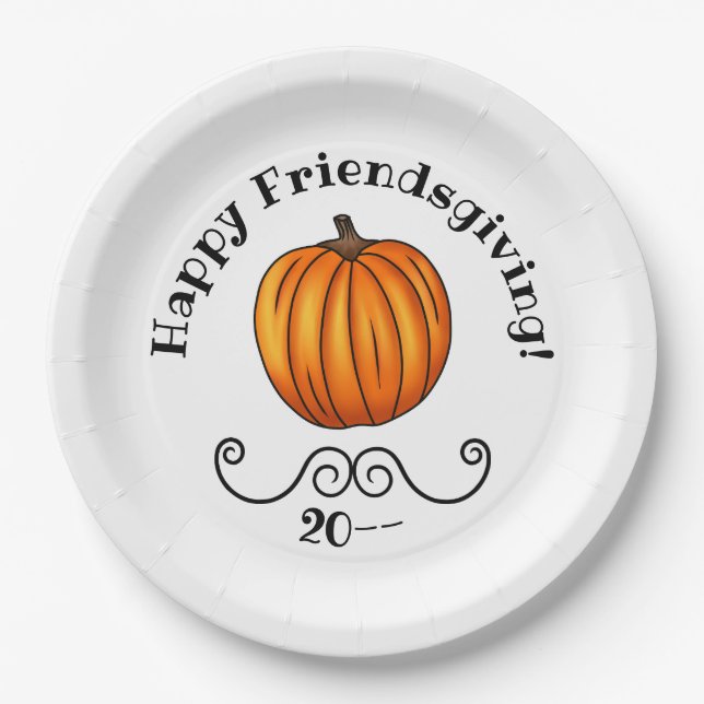 Happy Friendsgiving pumpkin Paper Plates (Front)