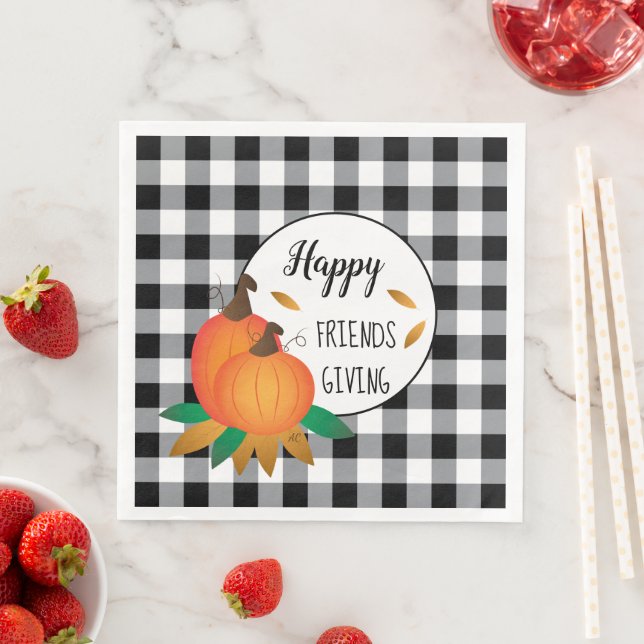 Happy Friendsgiving Thanksgiving Buffalo Check Paper Dinner Napkins (Insitu)