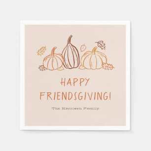 Happy Friendsgiving Thanksgiving Pumpkin Doodles Napkins