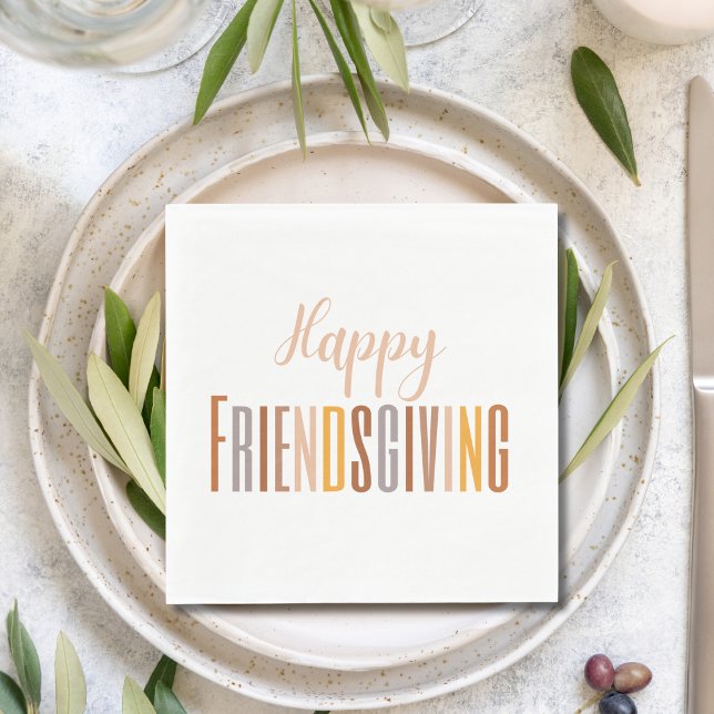 Happy Friendsgiving Thanksgiving Typography Fall Napkins (Creator Uploaded)