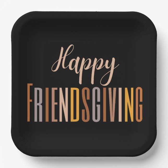 Happy Friendsgiving Thanksgiving Typography Fall Paper Plates (Front)