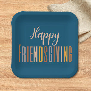 Happy Friendsgiving Thanksgiving Typography Fall Paper Plates