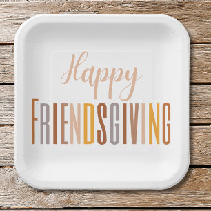 Happy Friendsgiving Thanksgiving Typography Fall Paper Plates
