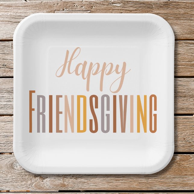 Happy Friendsgiving Thanksgiving Typography Fall Paper Plates (Creator Uploaded)
