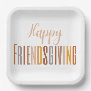 Happy Friendsgiving Thanksgiving Typography Fall Paper Plates