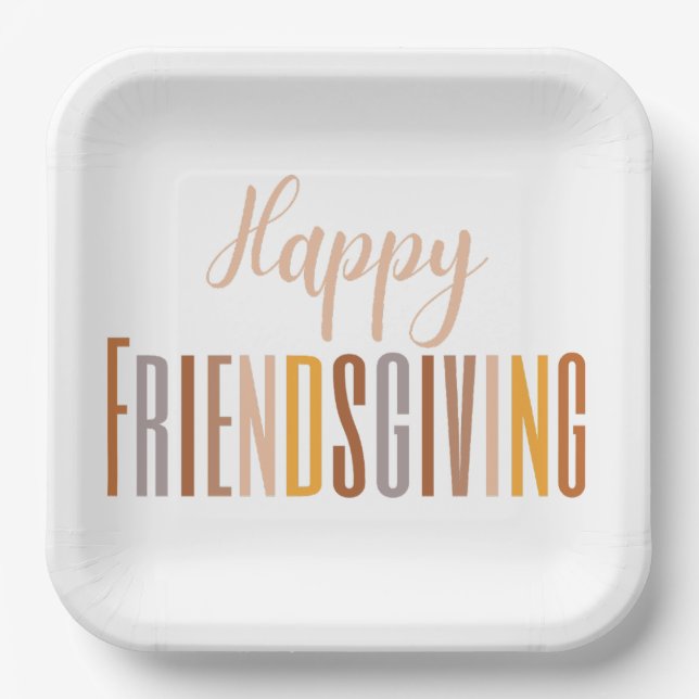 Happy Friendsgiving Thanksgiving Typography Fall Paper Plates (Front)