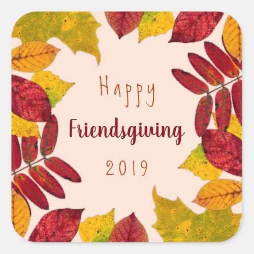Happy Friendsgiving With Autumn Leaves Square Sticker