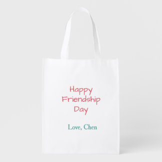 Happy friendship day red blue love name friends fo grocery bag
