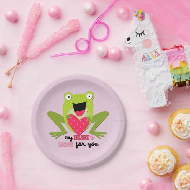 Happy Frog and Heart Valentine Paper Plates (Party)