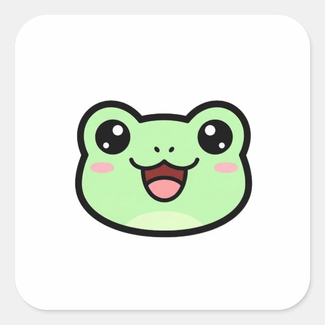 Happy Frog – Cute Kawaii Illustration Square Sticker (Front)