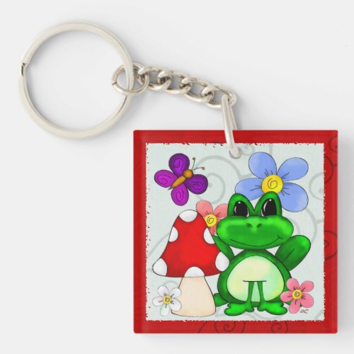 Happy Frog In Spring ADD NAME Keychain