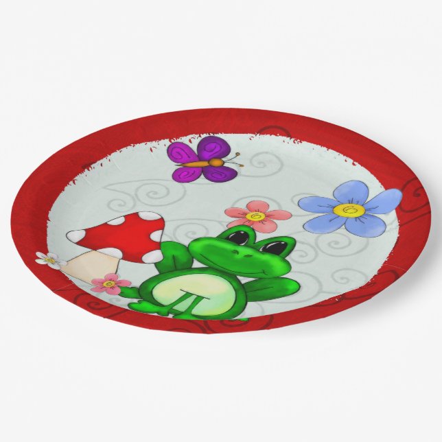 Happy Frog In Spring BIRTHDAY Paper Plates (Angled)