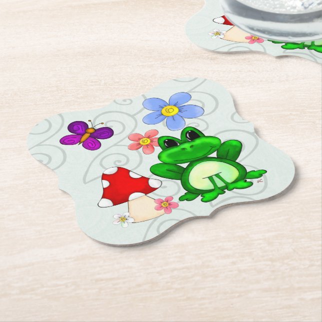 Happy Frog In Spring FANCY Paper Coaster (Angled)