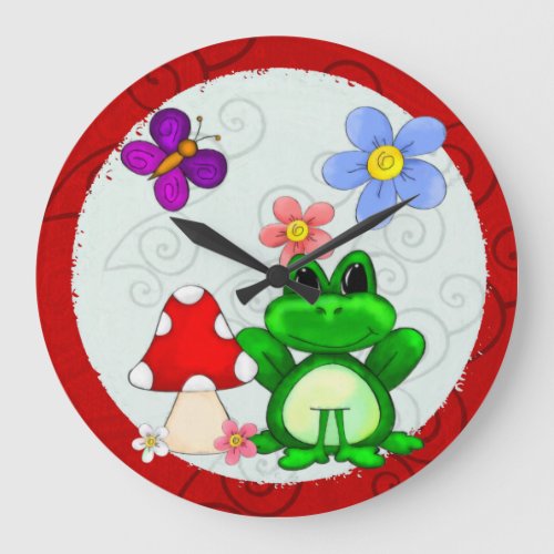 Happy Frog In Spring Large Clock