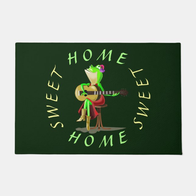 Happy Frog Playing Guitar Funny Home Doormat (Front)