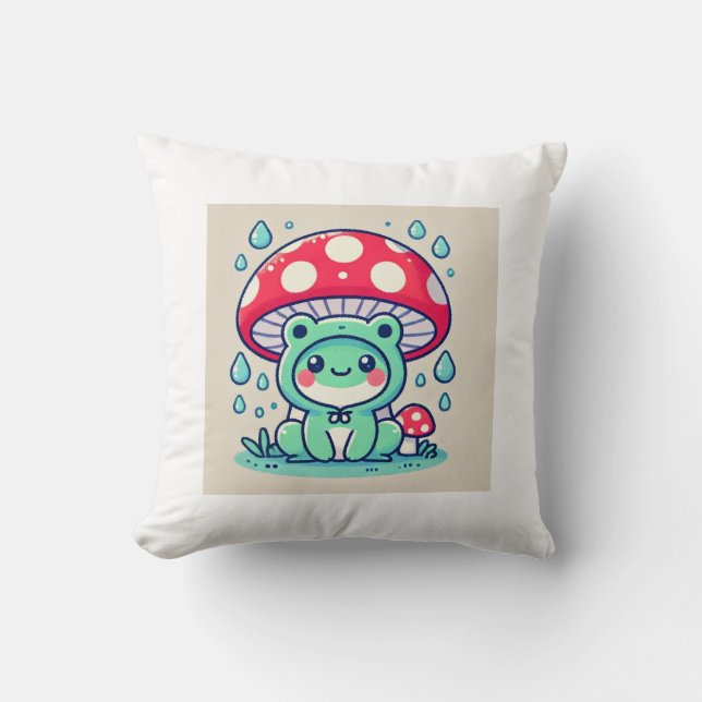 Happy Frog & Umbrella 🐸☔ Throw Pillow (Front)