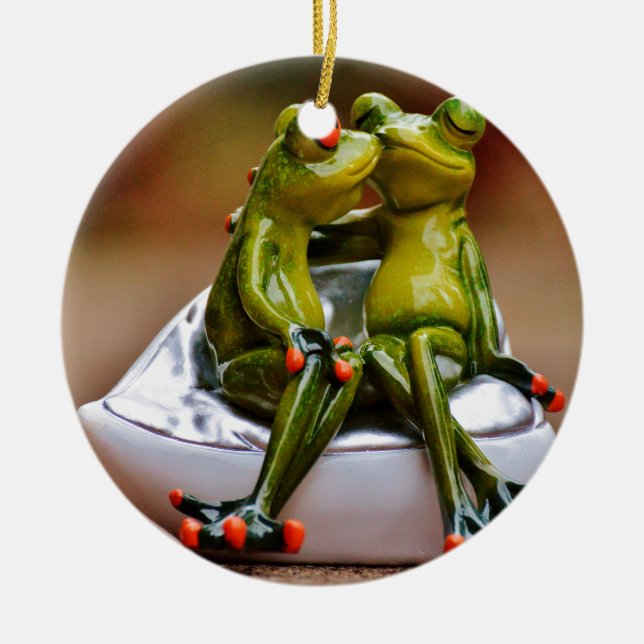 Happy Frogs Ceramic Ornament (Front)