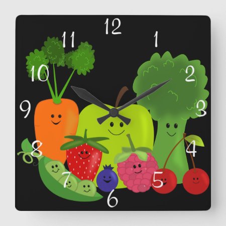 Happy Fruit And Veggies Wall Clock