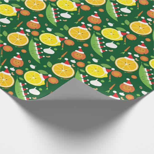 Happy Fruit Vegetable Santa Hat Pattern Food Wrapping Paper