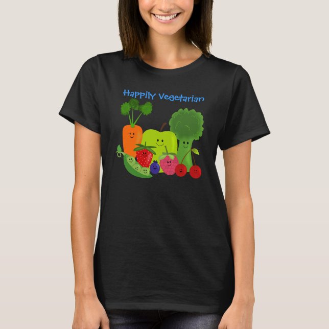 Happy Fruits and Vegetables Design T-Shirt (Front)