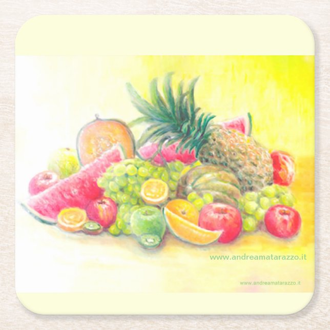 Happy fruits  square paper coaster (Front)