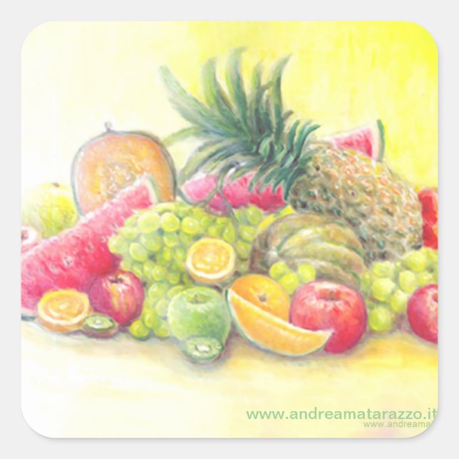 Happy fruits   square sticker (Front)