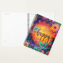 Happy Fun Color Hearts Flowers Inspirational Planner