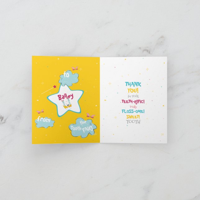 Happy Fun Cute Tooth Fairy Personalized Thank You  Card (Inside)