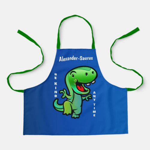 Happy Fun Dinosaur Green Be Kind Child Personalize Apron