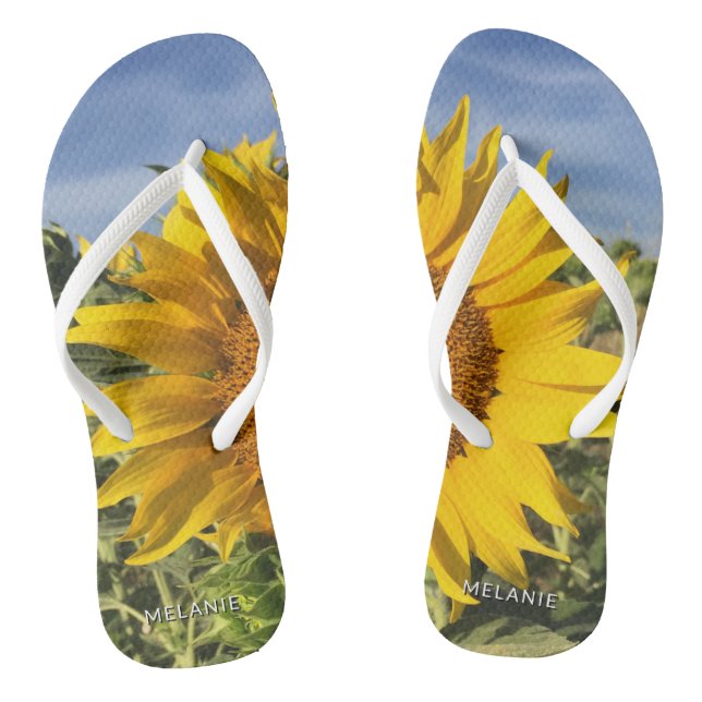 Happy Fun Sunflower Summer Beach Flip Flops (Footbed)
