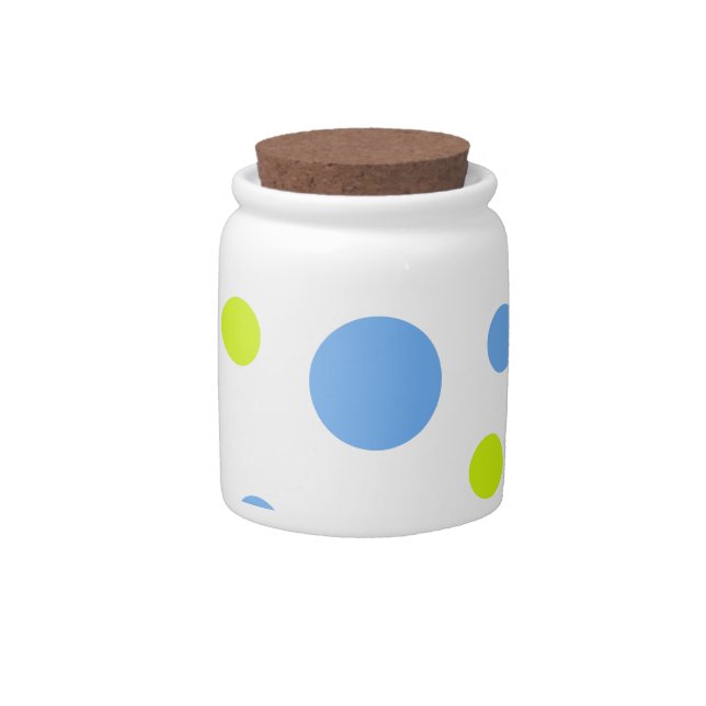 Happy Funky Yellow Blue Bubbles Candy Jar (Front)