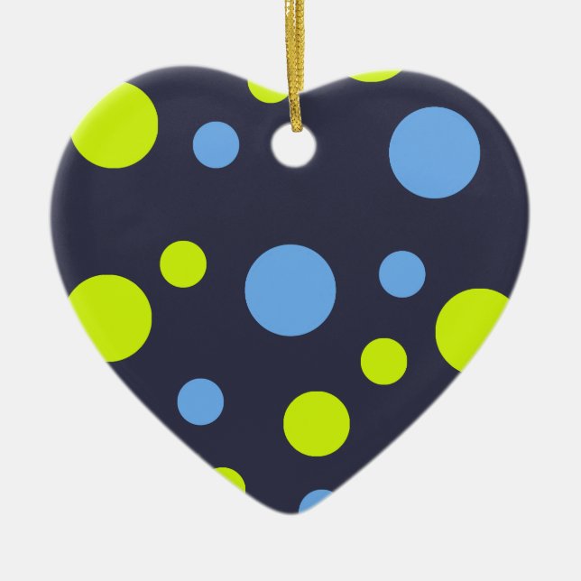 Happy Funky Yellow Blue Bubbles Ceramic Ornament (Front)