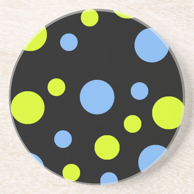 Happy Funky Yellow Blue Bubbles Coaster (Front)