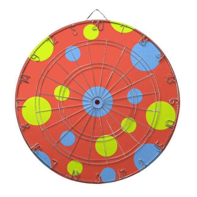 Happy Funky Yellow Blue Bubbles Dartboard With Darts (Front)
