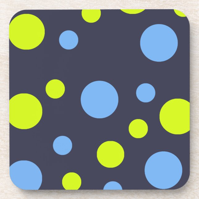 Happy Funky Yellow Blue Bubbles Drink Coaster (Front)