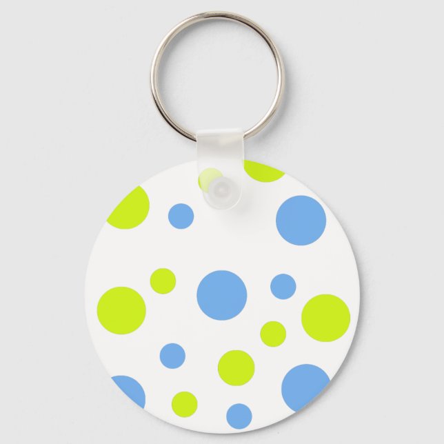 Happy Funky Yellow Blue Bubbles Keychain (Front)