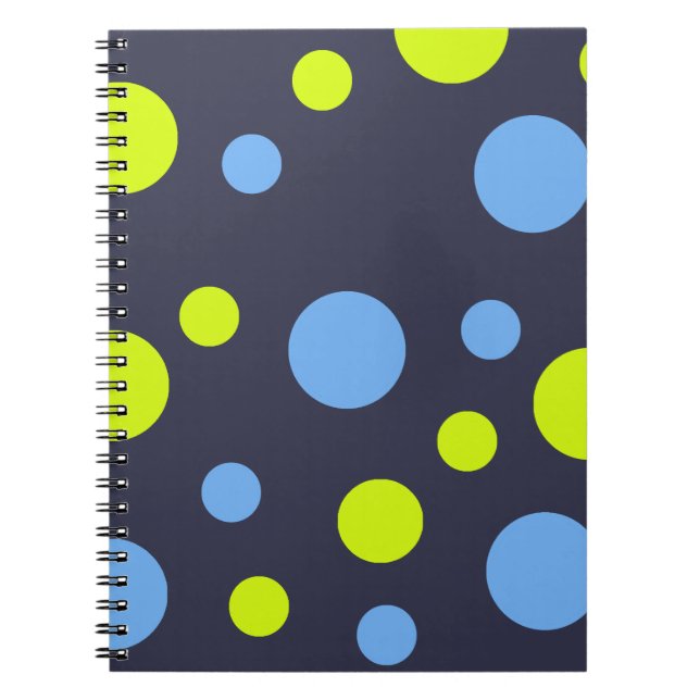 Happy Funky Yellow Blue Bubbles Notebook (Front)