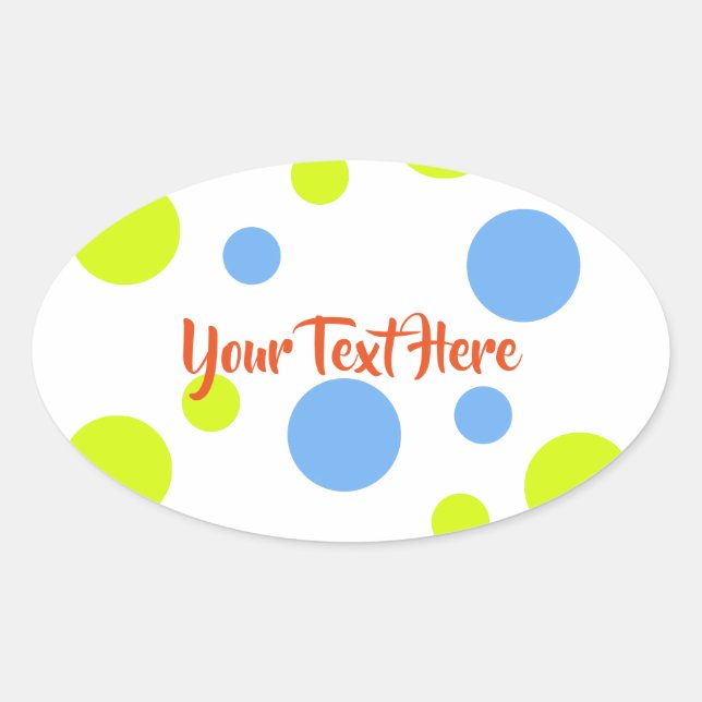 Happy Funky Yellow Blue Bubbles Oval Sticker (Front)