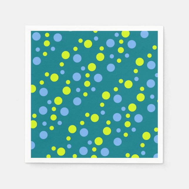 Happy Funky Yellow Blue Bubbles Paper Napkins (Front)