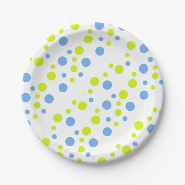 Happy Funky Yellow Blue Bubbles Paper Plates (Front)