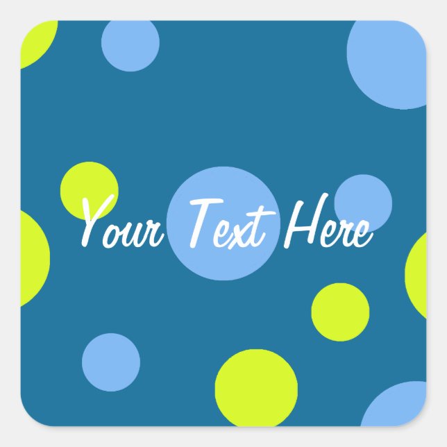 Happy Funky Yellow Blue Bubbles Square Sticker (Front)