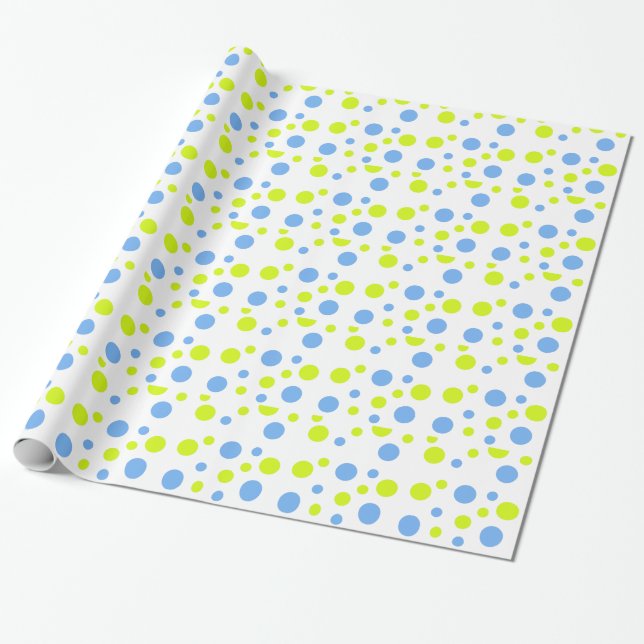 Happy Funky Yellow Blue Bubbles Wrapping Paper (Unrolled)