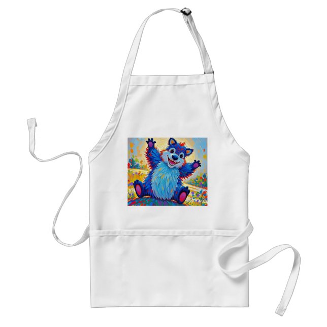 Happy funny bear Abstract cute animal art Adult Apron (Front)
