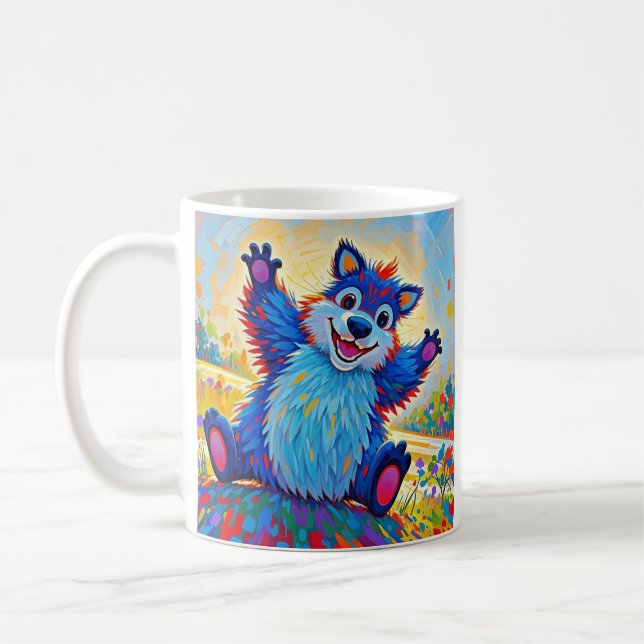 Happy funny bear Abstract cute animal art Coffee Mug (Left)