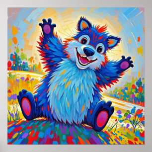 Happy funny bear Abstract cute animal art Poster