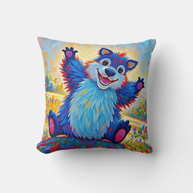 Happy funny bear Abstract cute animal art Throw Pillow (Front)