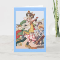 Happy Funny Cat Folk Birthday Card