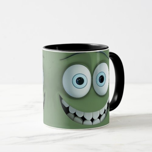 Happy Funny Face  Green Color Background Mug