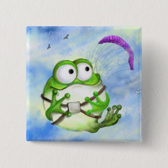 Happy Funny Frog Paraglider Button (Front)